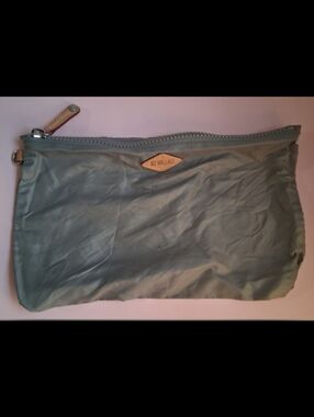 EUC MZ Wallace Grey Nylon & Tan Leather Travel Cosmetic Beauty Clutch Pouch Bag